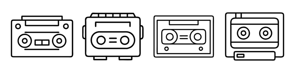 compact cassette player icon, compact cassette player line art - simple line art of compact cassette player, perfect for compact cassette player logos and icons
