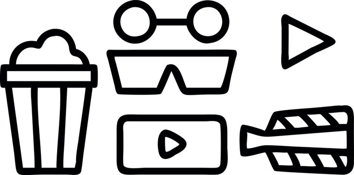 Minimalist Movie Icons and Cinema Symbols Line Art