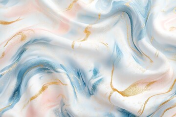 Fototapeta premium Elegant Draped Fabric with Blue, Pink, and Gold Marble Texture