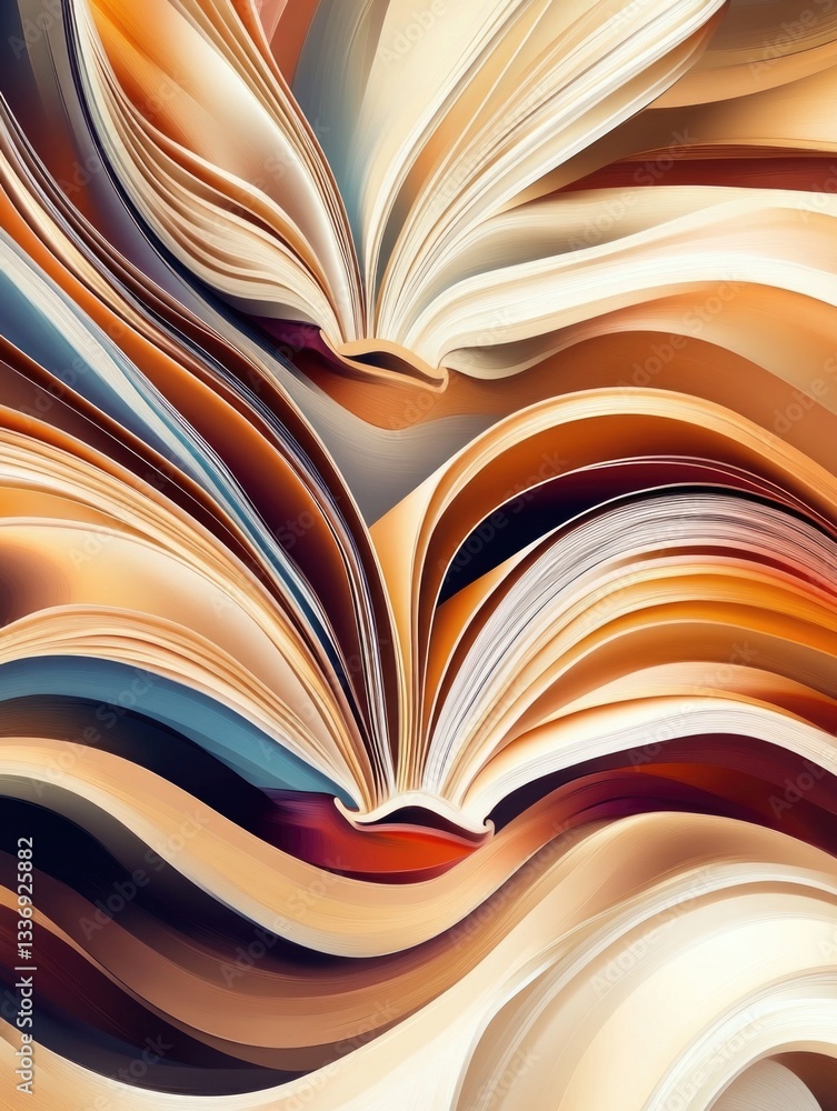 Poster a close-up shot of the cover of an open book on a table, suitable for use in educational or literary