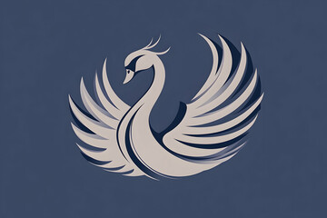 Elegant stylized swan with spread wings on a deep blue background, symbolizing grace and beauty