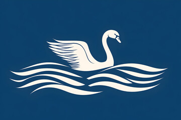 Obraz premium Elegant white swan gracefully gliding on tranquil blue waters with gentle waves in the background