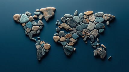 stones world map made with real 3d rendered realistic render earth nature geology landscape globe environment illustration on blue sea background