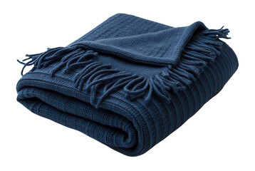 Cozy and Soft Dark Blue Blanket with Fringe Detail for Home Decor