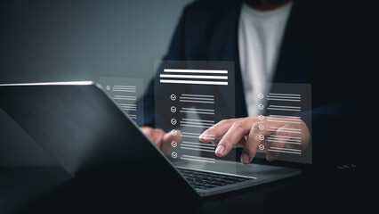 Audit business concept, Checklist and filling survey form online, Examination for business and...