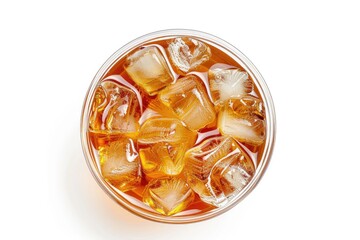 Ice Tea in Takeaway Cup or Glass From Top Isolated on White Background Including Clipping Path