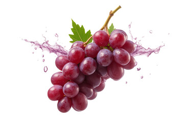 Fototapeta premium Fresh Purple Grapes Splashing in Juice with Green Leaf Accent