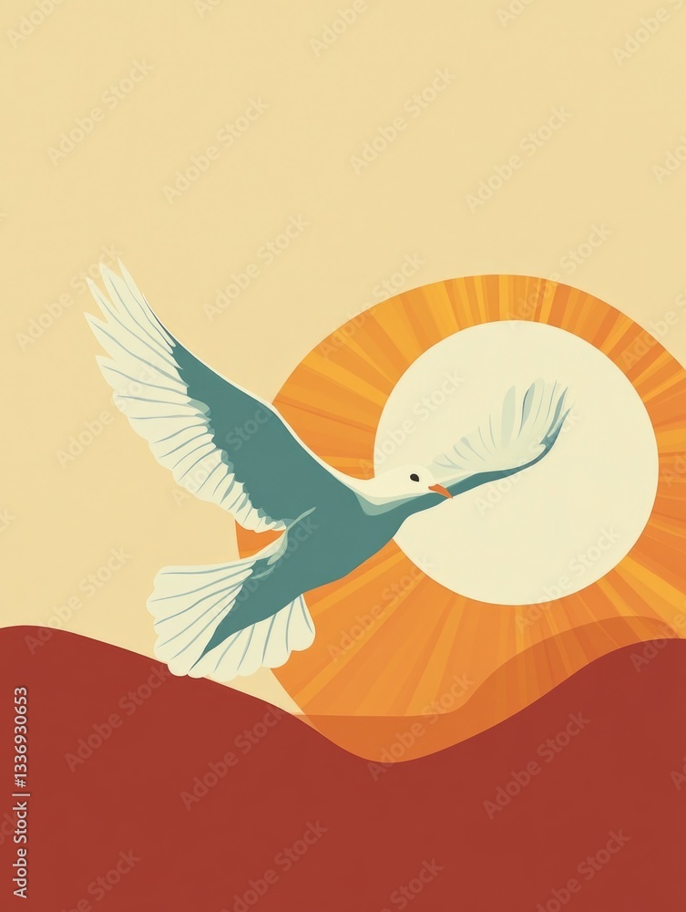 Poster a bird soaring through the sky with the sun shining bright in the background