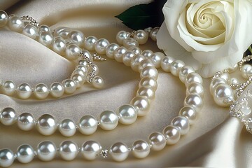 An elegant arrangement of pearls and white roses displayed softly