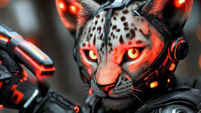 Futuristic Cheetah Character in High-Tech Armor with Laser Gun