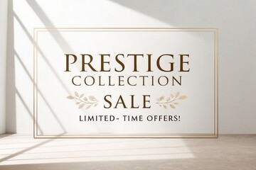 Obraz premium A minimalistic interior featuring a promotional sign for a sale on a prestige collection, emphasizing limited-time offers with elegant design.
