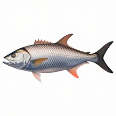 Fototapeta premium Realistic Illustration of a Silver and Blue Fish with Defined Anatomy and Textured Scales Isolated on White.