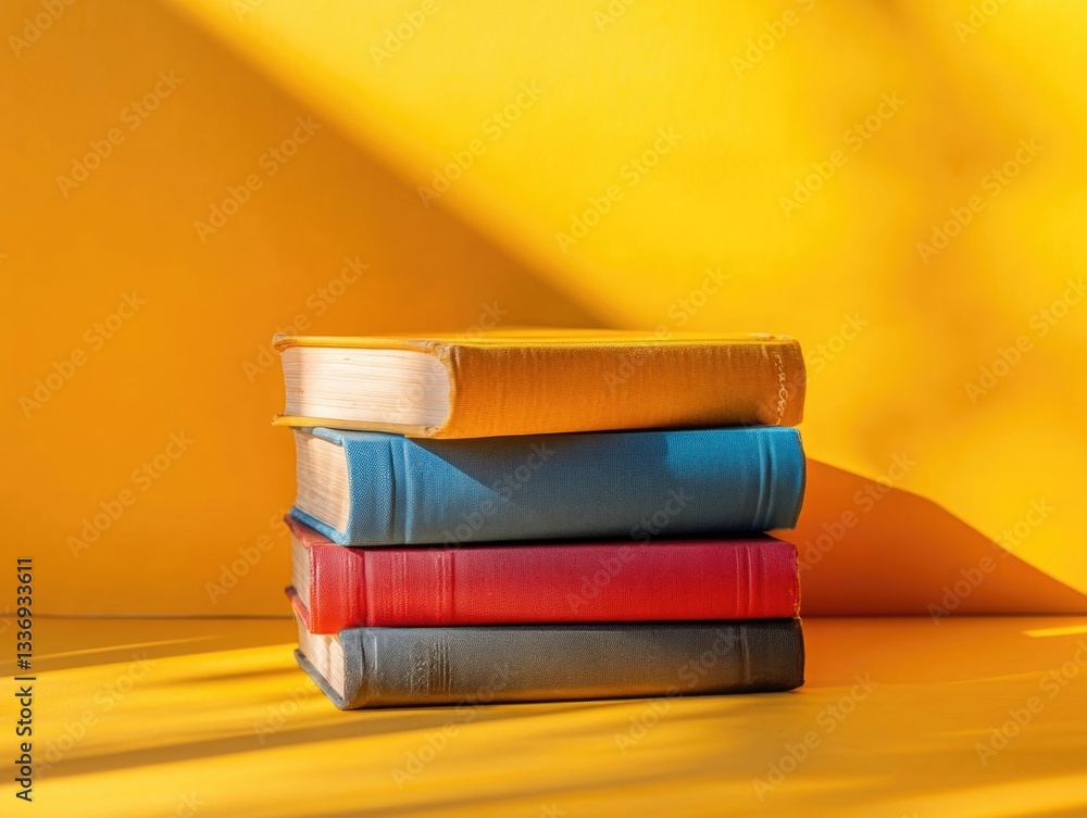 Poster A collection of books stacked neatly on a table