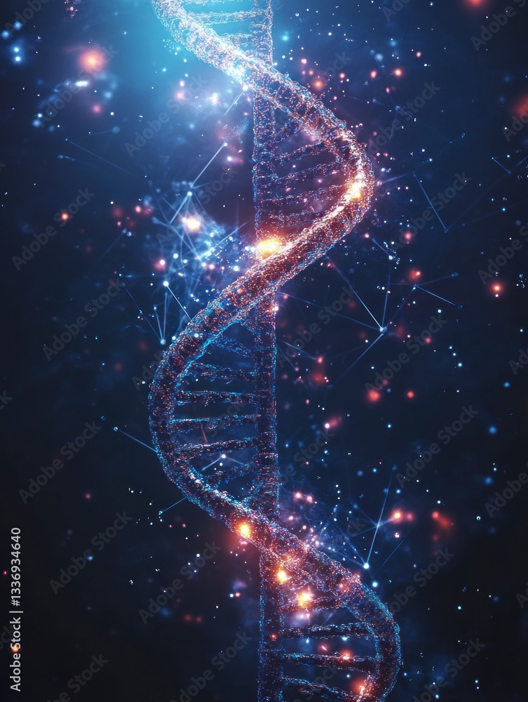 Poster dna helix visualization with molecular connections for science and technology