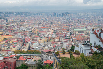View from the heights of the Castel Sant'Elmo observation deck on the city of Naples, Italy
