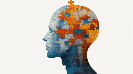 A creative illustration of a person's head composed of puzzle pieces, suitable for representing unconventional thinking or innovative ideas