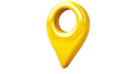 Shiny yellow location pin icon on transparent background
