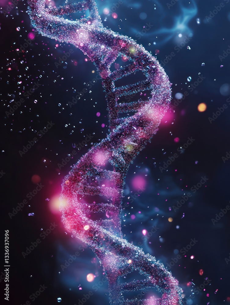 Aufkleber dna molecule visualization with abstract sparkles and light effect for science