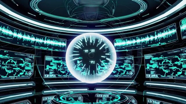 Futuristic AI Decoder Interface with Interactive Data Visualizations and High-Tech Controls