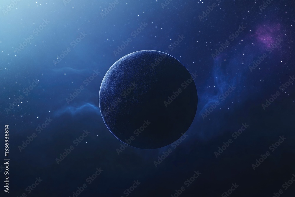 Poster a planet visible in the daytime sky, with clouds and atmosphere