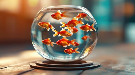 121. A fishbowl where goldfish swim through floating rings of light