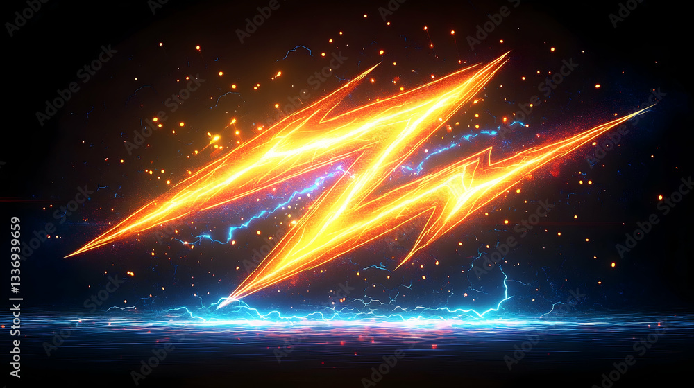 Poster vibrant lightning bolts illuminate a dark background, creating a dynamic and electrifying atmosphere