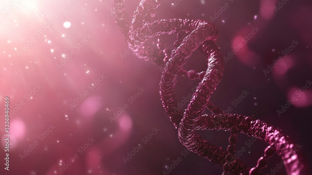 Poster visualizing dna strand structure helix with bright light for science education