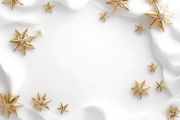 Elegant Gold Stars on White Silk Fabric Christmas, Holiday Background