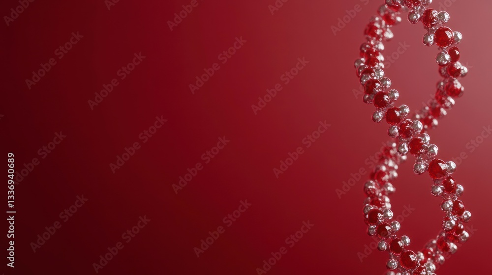 Poster rendering of dna double helix model with red and silver spheres