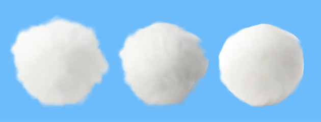 Cotton ball pom or round soft white cloud isolated on transparent background. Vector illustration