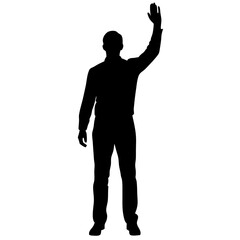 Fototapeta premium vector silhouette of a man standing and waving with his hand 