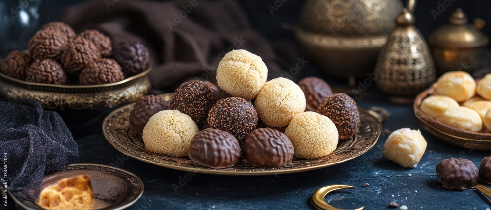 Poster a table filled with many types of chocolates, perfect for a sweet tooth or as a gift