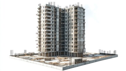Fototapeta premium Abandoned high-rise building under construction, urban decay, deserted cityscape