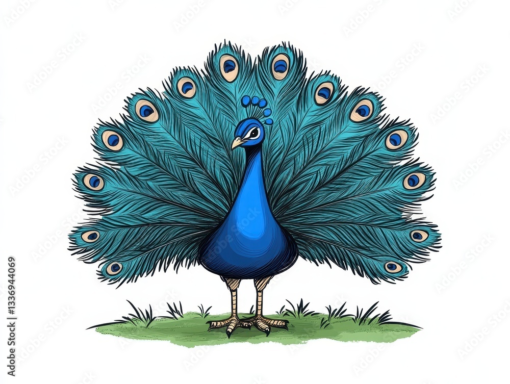 Poster vibrant peacock displaying its colorful feathers in a serene natural setting
