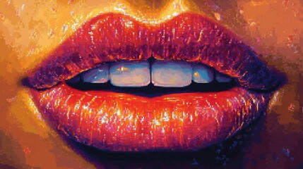 Soft and kissable lips with delicate gloss, representing femininity, elegance, and self-expression, suitable for fashion and beauty themes, vintage comic book style