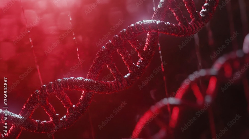 Aufkleber exploring red dna structure medical visualisation of genetic code helix