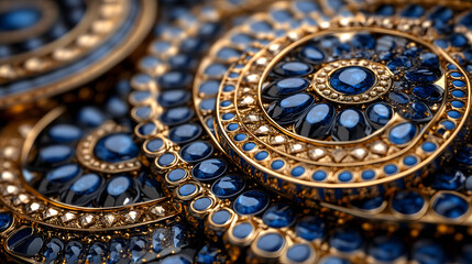 Obraz premium Intricate Gold and Blue Jewelry Showcasing Detailed Craftsmanship and Sparkling Gemstones