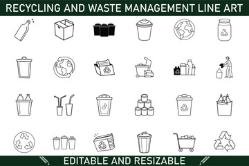 Recyclable Waste Management Line Art Icons Editable and Resizable Set