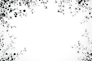 Elegant Monochrome Floral Frame Black and White Botanical Illustration with Dots