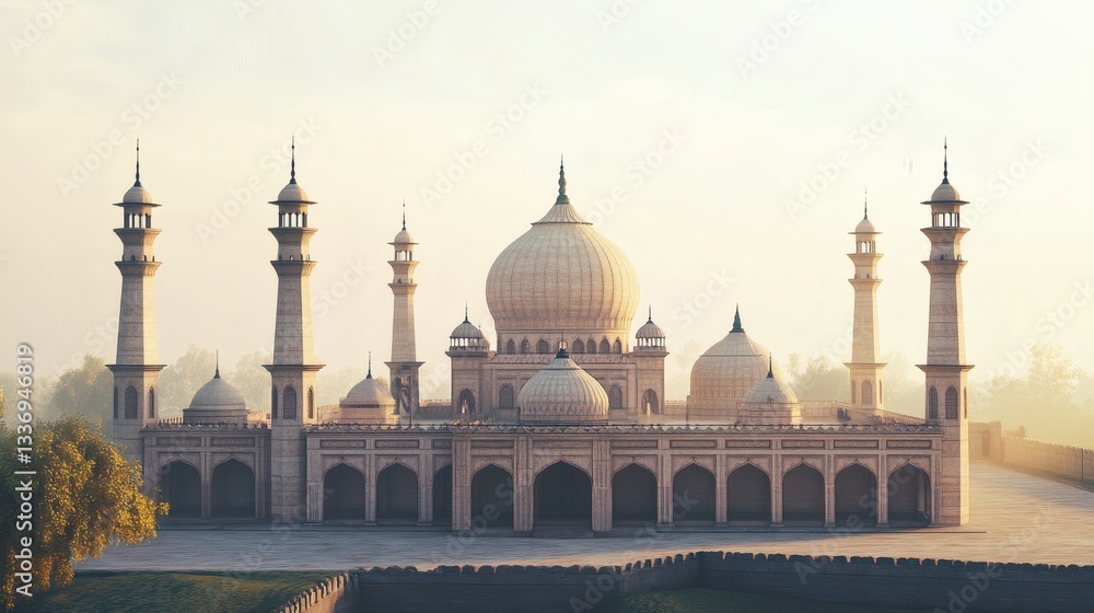 Aufkleber a large white architectural building with multiple domes and minarets