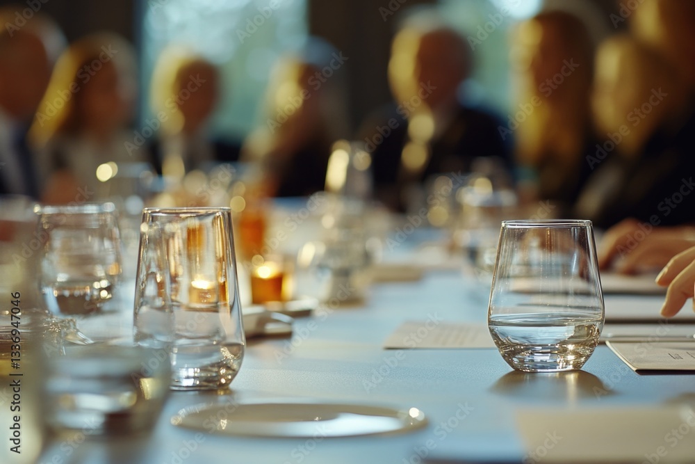 Poster a group of people gathered around a table with glasses and possibly discussing or planning something