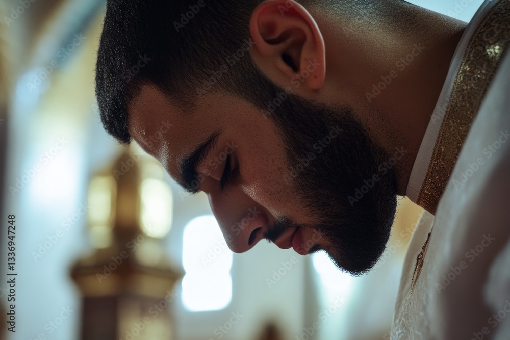 Poster a person with a beard examining their mobile device