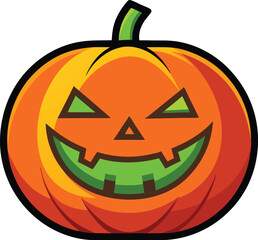 Evil Jack-o'-Lantern Vector Illustration for Halloween, Vector illustration of a sinister jack-o'-lantern with sharp teeth and glowing eyes, designed in a bold and spooky Halloween style.  
