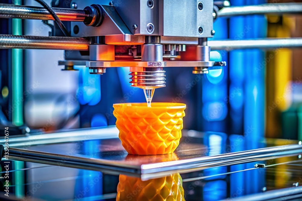 Poster 3D Printer in Action:  Creating Plastic Object with Fused Deposition Modeling Technology