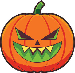 Evil Jack-o'-Lantern Vector Illustration for Halloween, Vector illustration of a sinister jack-o'-lantern with sharp teeth and glowing eyes, designed in a bold and spooky Halloween style.  
