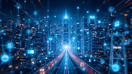 Obraz premium Smart city and telecommunication network concept.