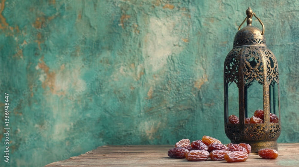 Poster A lantern with dates displayed on a wooden table
