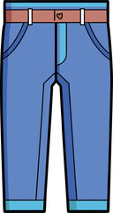 Blue Jeans Vector Illustration with Belt, Vector illustration of classic blue jeans with a brown belt, designed in a flat and modern style with bold outlines.  
