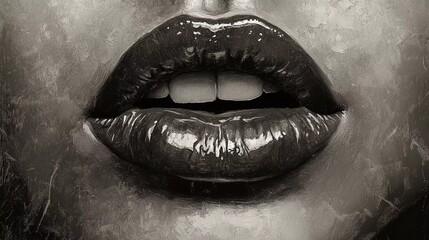 Obraz premium Full and luscious lips with smooth texture, highlighting makeup trends, skincare, and self-care concepts, great for cosmetics campaigns, digital book illustration