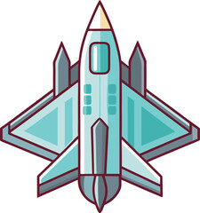 Fighter Jet Vector Illustration in Flat Style, Vector illustration of a modern fighter jet in a flat design style, featuring sharp angles and a blue color scheme.  
